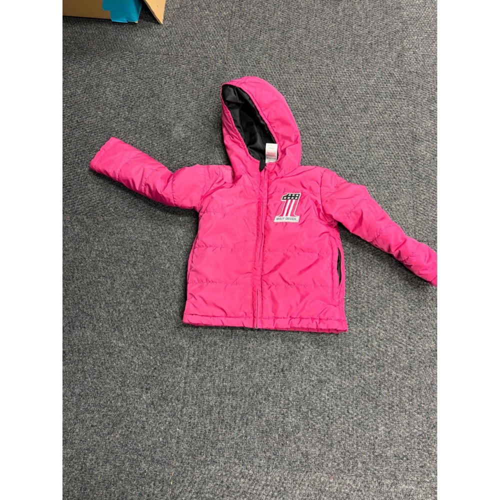 Harley Davidson Girls Hot Pink Puffer Jacket Hooded Logo Coat 2T